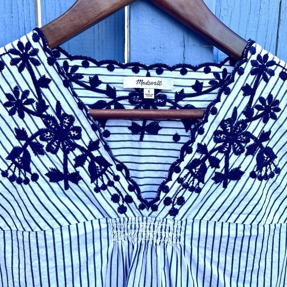 Madewell Embroidered Breeze Dress‎ Navy Small Stripe Pullover Cotton $128 EUC - Picture 5 of 10